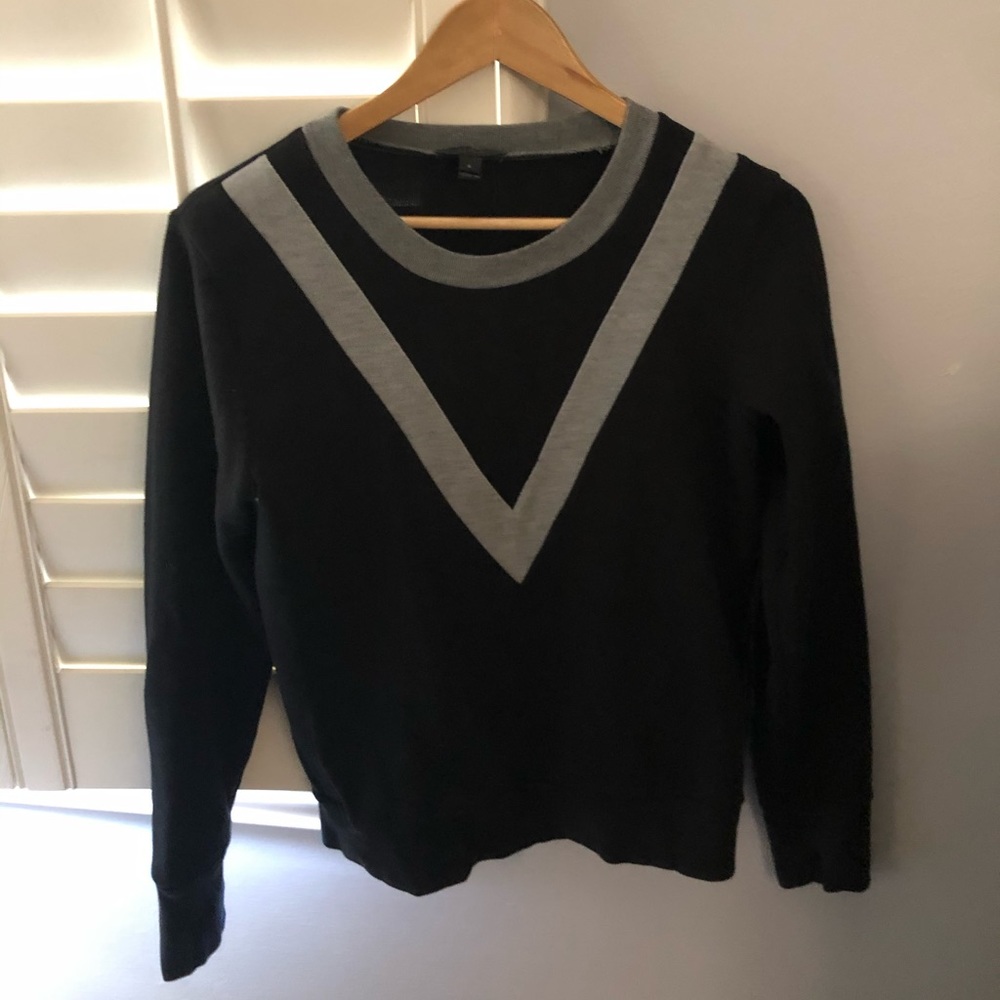 J. Crew Black Sweater with Gray V‑Neck Stripe